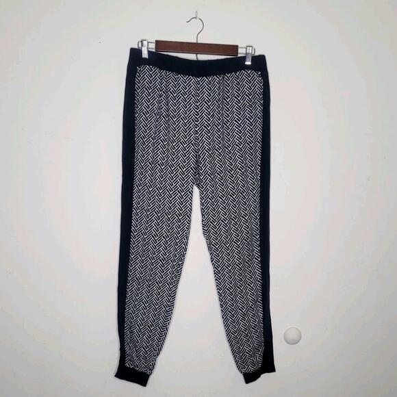 Tibi New York Sz 6 Black White Geometric Mixed Media Motif Tribal Joggers Pants - Picture 2 of 9